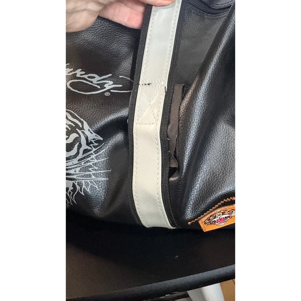 Ed Hardy Tiger Graphic Duffel Bag Black Faux Leather Y2K Travel Weekender XI.04